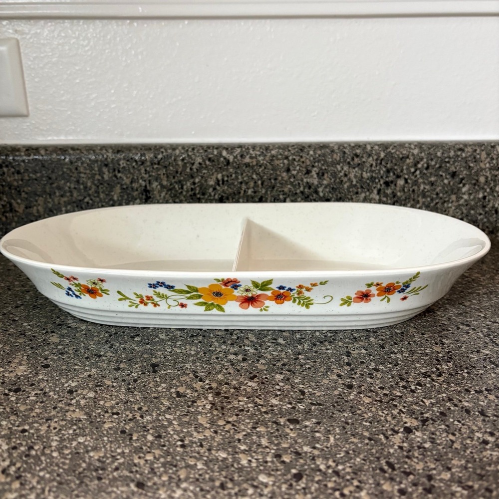 Vintage Corning Ware Wildflowers Bake Serve 'n Store Oval Divided Serving Dish
